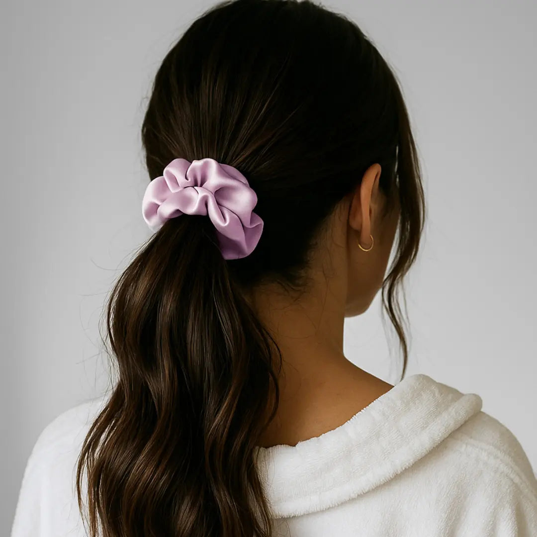Zijden Scrunchie – Roze in het haar