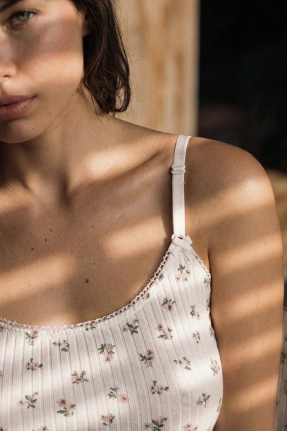 Katoenen Cami-set – Bloemetjesprint – Roze bloemetjes