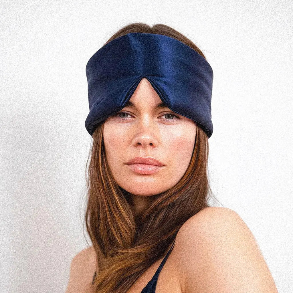 Zijden Slaapmasker met Wimperbescherming – Marineblauw
